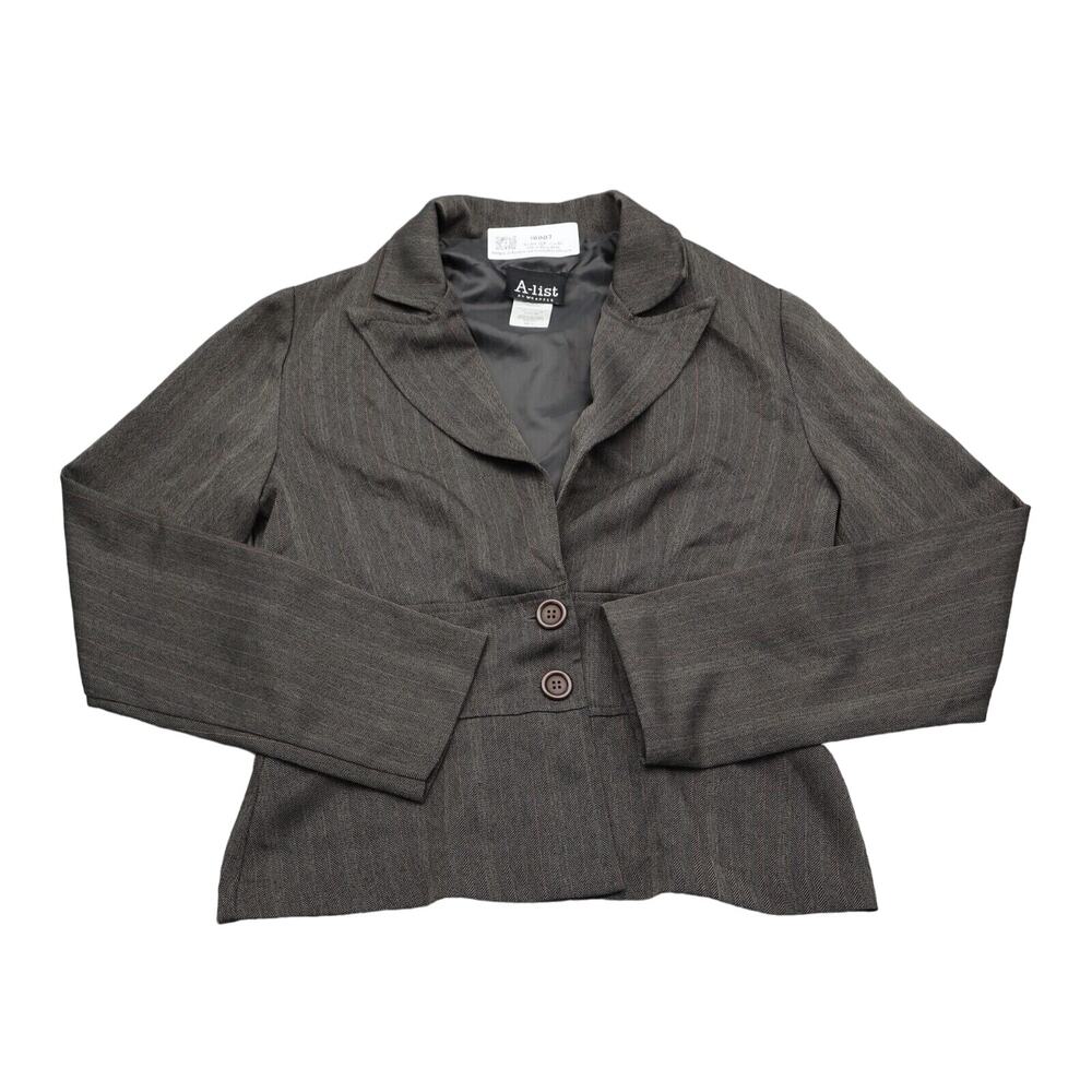 A List Jacket Womens 9 Brown Black Career Collared Button Long Sleeve Blazer